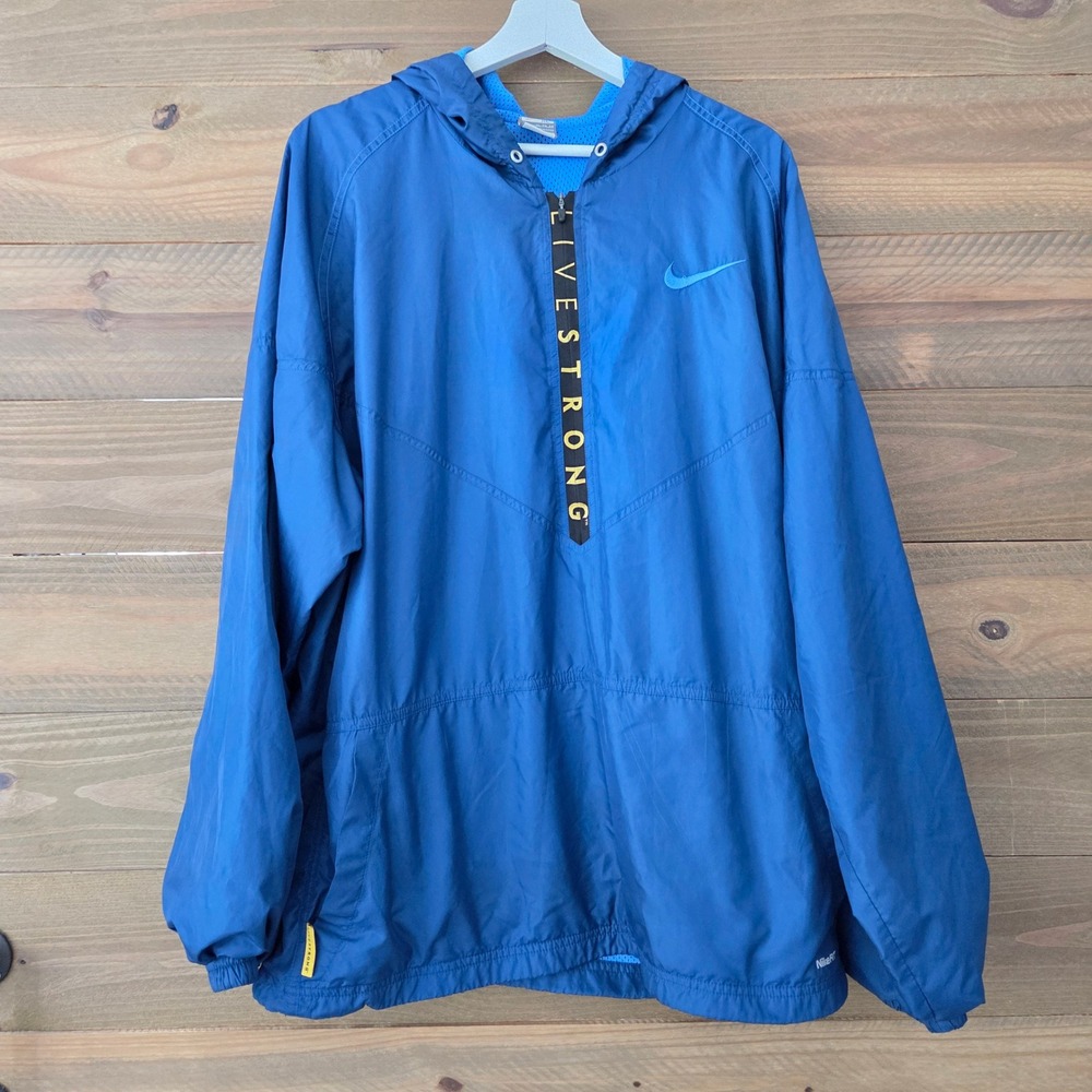 Nike Livestrong Windbreaker Blue Quarter Zip Hooded Jacket Mens XL